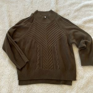 Gorgeous olive green cable knit open shoulder mock neck sweater